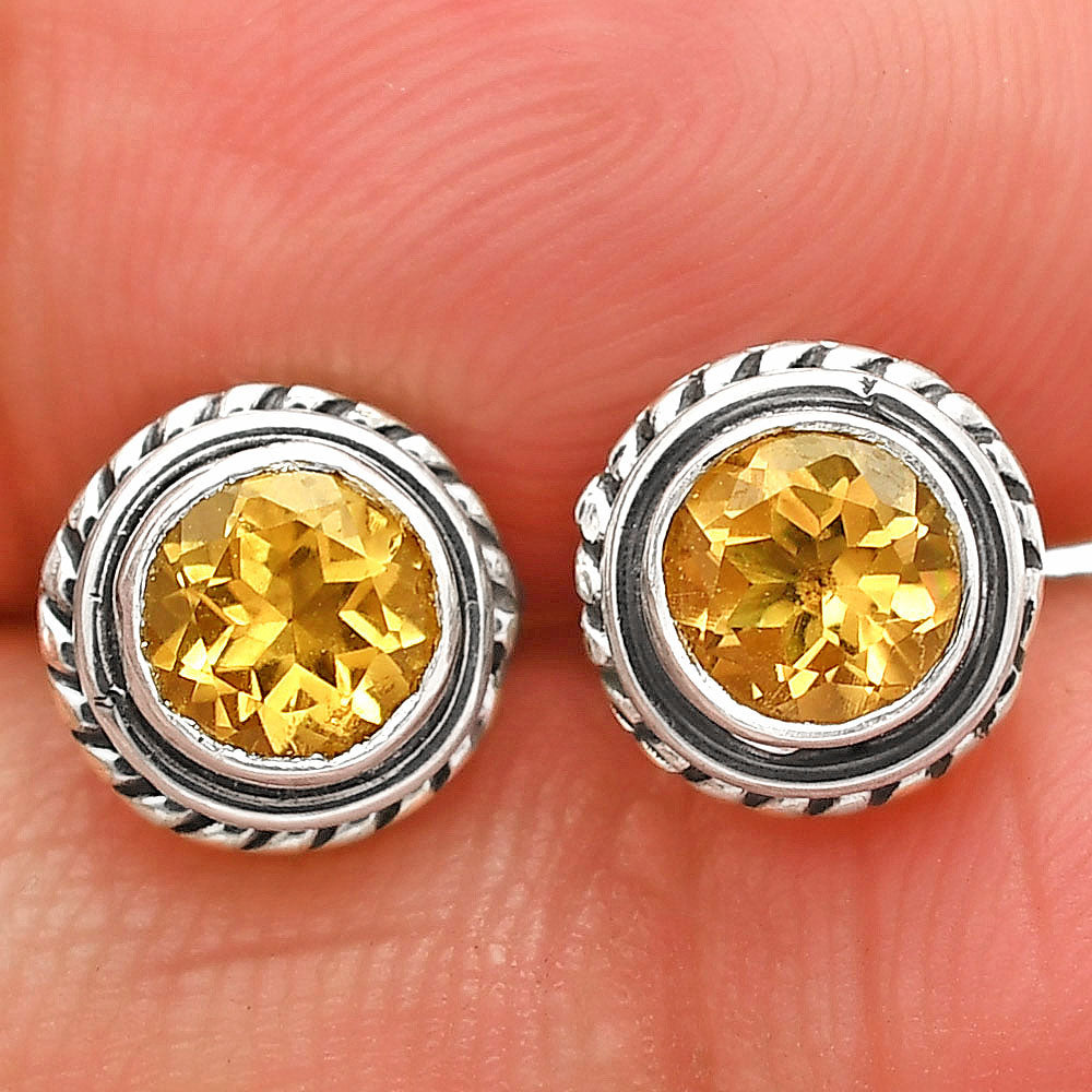 Round Gemstone Silver Stud Earrings – Amethyst, Citrine, Garnet, Topaz DGE1067 E-1245