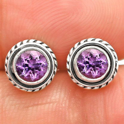 Round Gemstone Silver Stud Earrings – Amethyst, Citrine, Garnet, Topaz DGE1067 E-1245