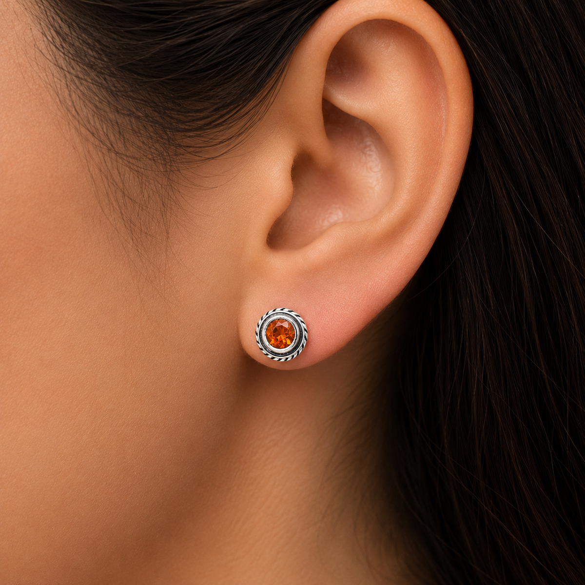 Round Gemstone Silver Stud Earrings – Amethyst, Citrine, Garnet, Topaz DGE1067 E-1245
