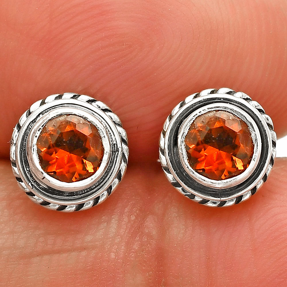 Round Gemstone Silver Stud Earrings – Amethyst, Citrine, Garnet, Topaz DGE1067 E-1245