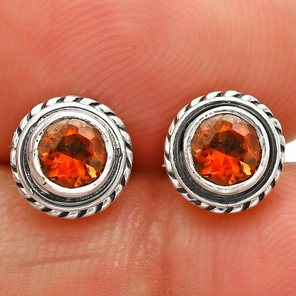 Round Gemstone Silver Stud Earrings – Amethyst, Citrine, Garnet, Topaz DGE1067 E-1245