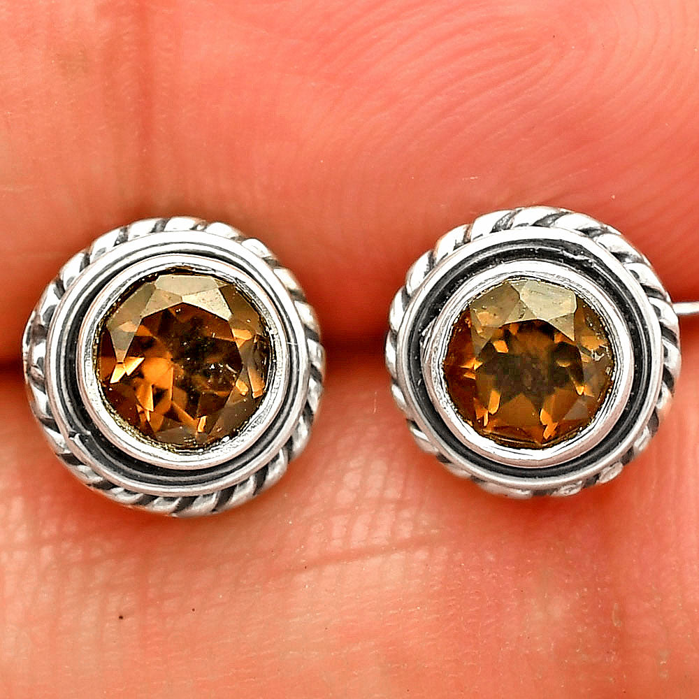 Round Gemstone Silver Stud Earrings – Amethyst, Citrine, Garnet, Topaz DGE1067 E-1245