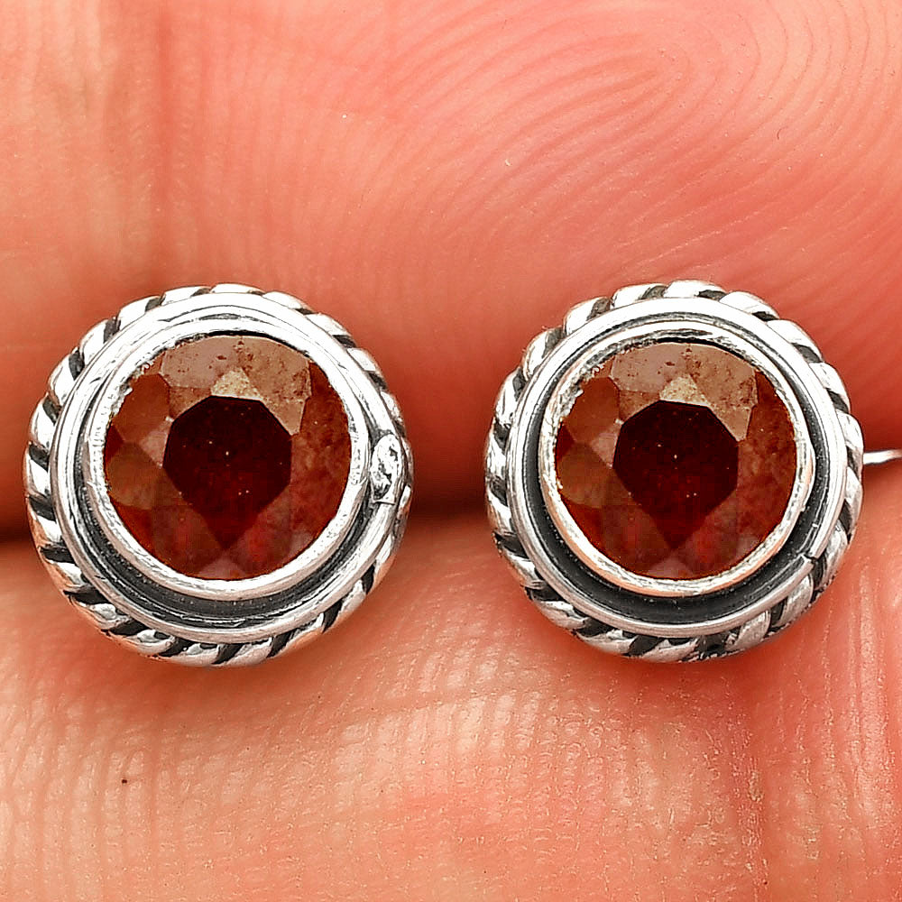 Round Gemstone Silver Stud Earrings – Amethyst, Citrine, Garnet, Topaz DGE1067 E-1245