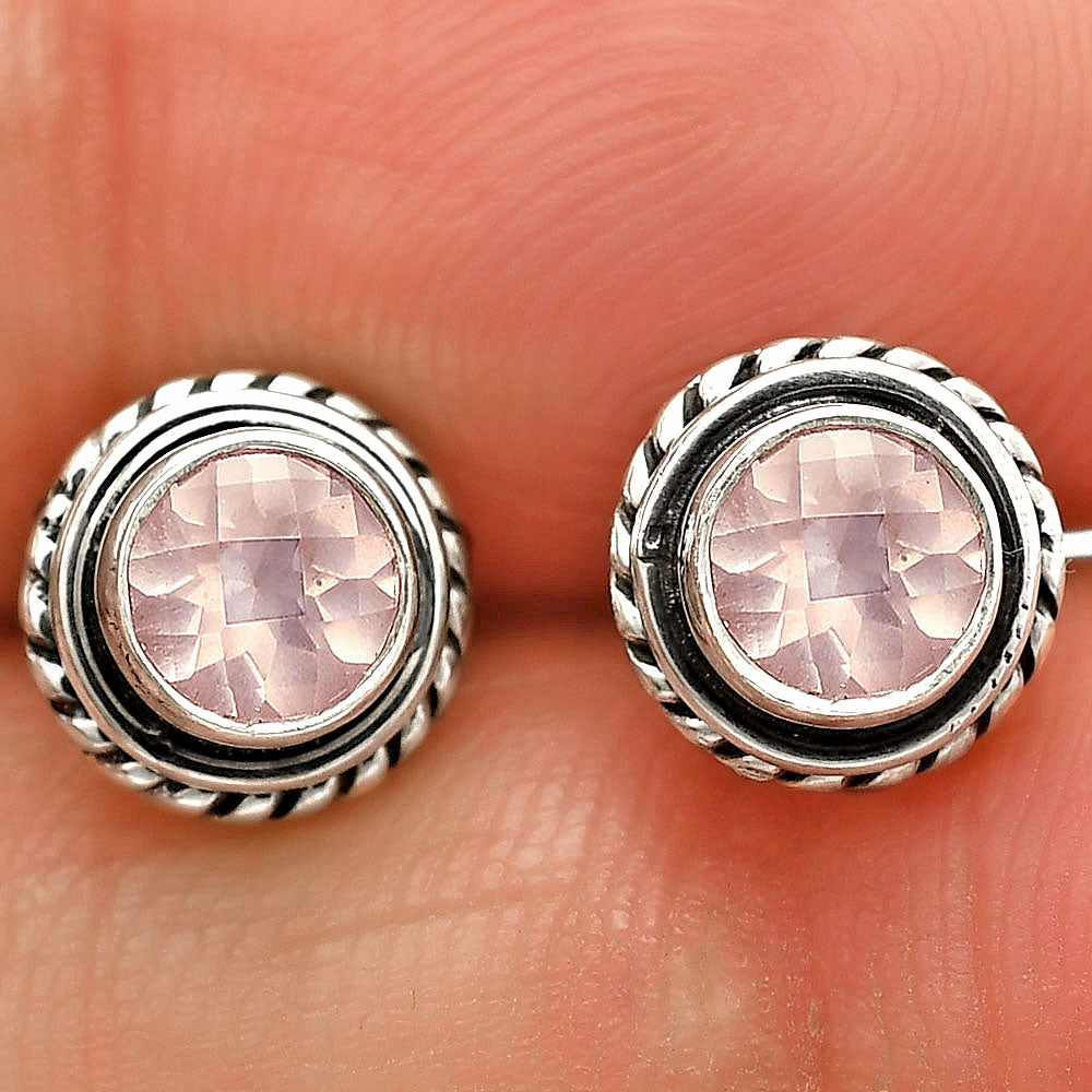 Round Gemstone Silver Stud Earrings – Amethyst, Citrine, Garnet, Topaz DGE1067 E-1245