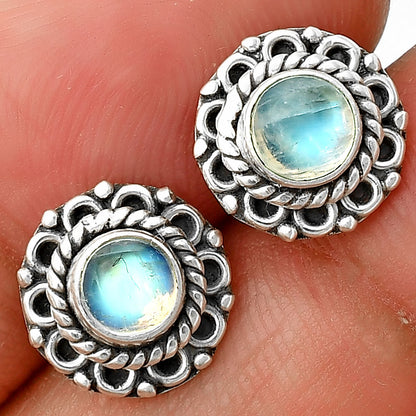 Natural Garnet & Moonstone Silver Stud Earrings – 925 Sterling Handmade DGE1068 E-1121