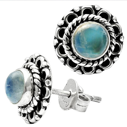 Natural Garnet & Moonstone Silver Stud Earrings – 925 Sterling Handmade DGE1068 E-1121