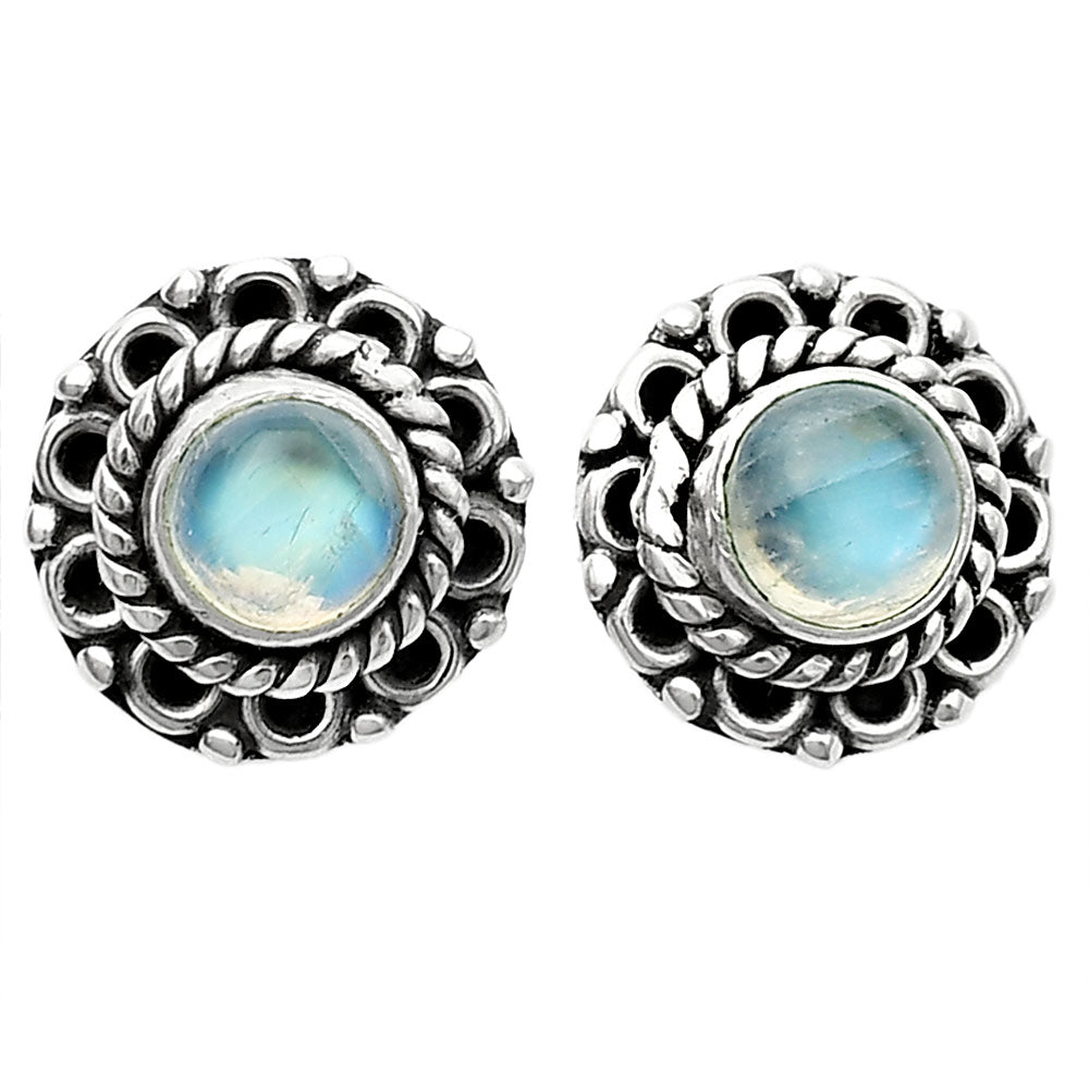 Natural Garnet & Moonstone Silver Stud Earrings – 925 Sterling Handmade DGE1068 E-1121