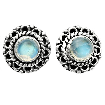 Natural Garnet & Moonstone Silver Stud Earrings – 925 Sterling Handmade DGE1068 E-1121