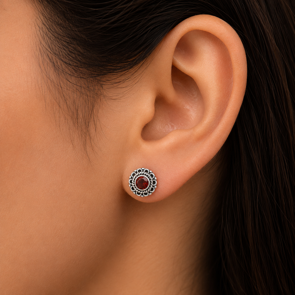 925 Sterling Silver Vintage Floral Gemstone Stud Earrings for Women AGE1009 E-1121