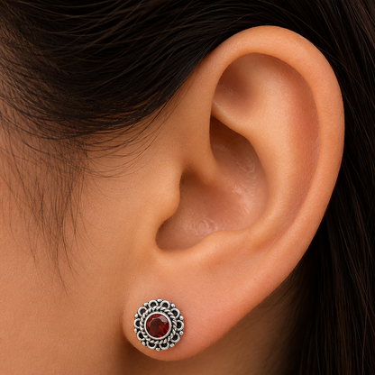 925 Sterling Silver Vintage Floral Gemstone Stud Earrings for Women AGE1009 E-1121