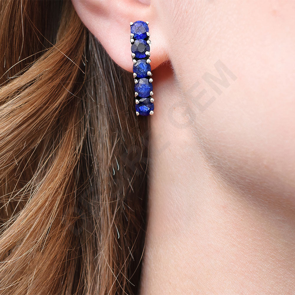 Colorful Gemstone Bar Stud Earrings – 925 Sterling Silver Jewelry Gift DGE1070 E-1063