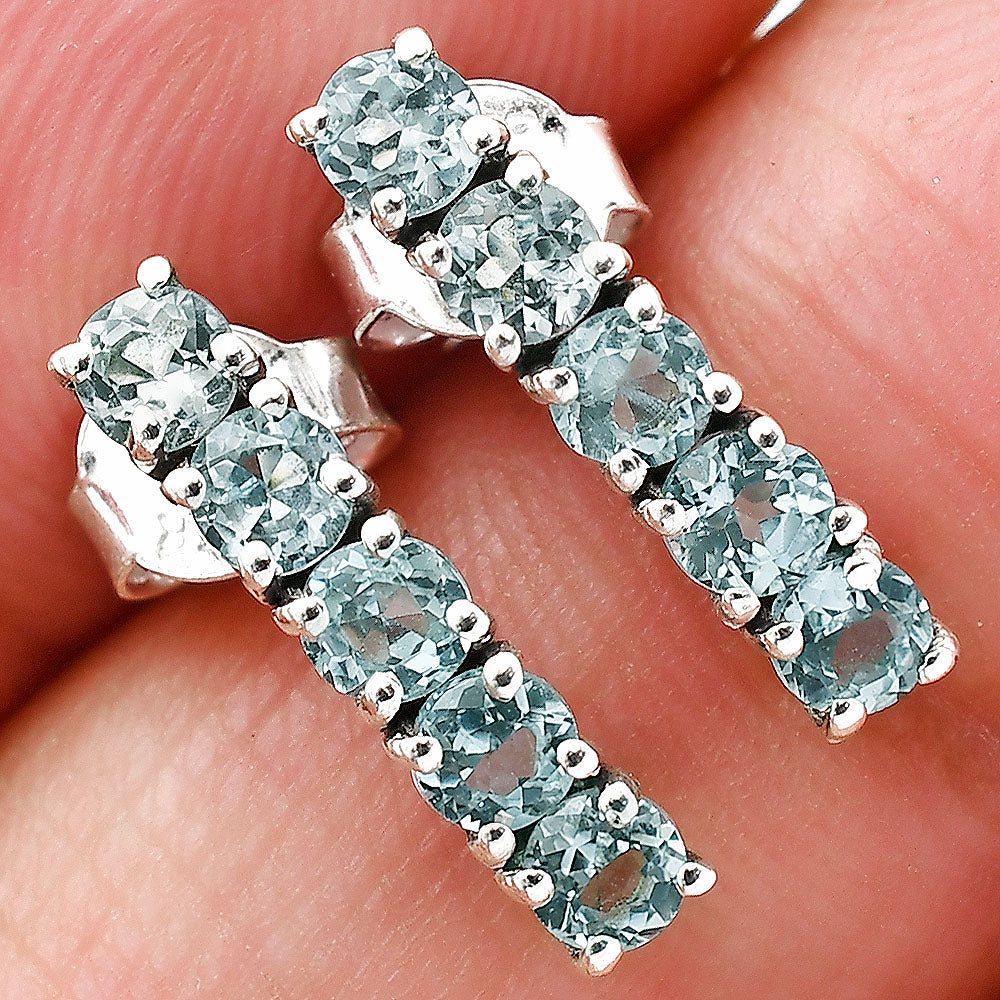 Colorful Gemstone Bar Stud Earrings – 925 Sterling Silver Jewelry Gift DGE1070 E-1063