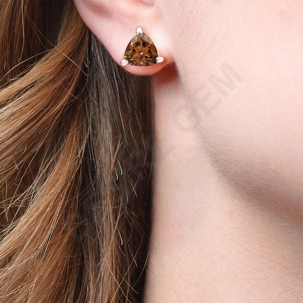 Trillion Cut Gemstone 925 Silver Stud Earrings Amethyst, Citrine, Topaz DGE1071 E-1017