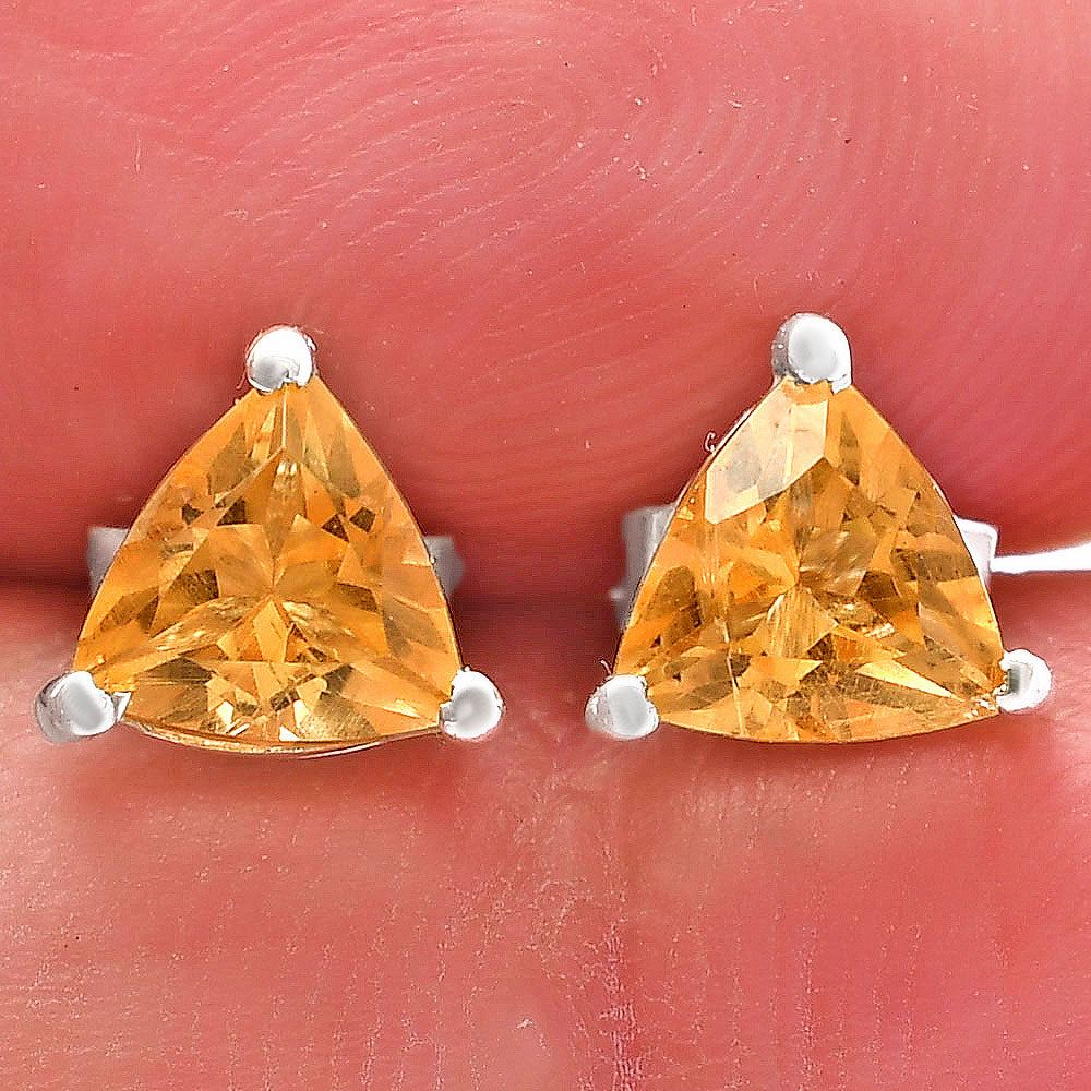 Trillion Cut Gemstone 925 Silver Stud Earrings Amethyst, Citrine, Topaz DGE1071 E-1017