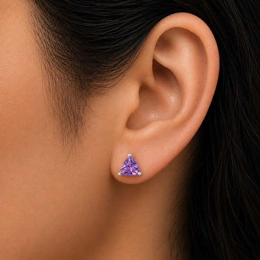 Trillion Cut Gemstone 925 Silver Stud Earrings Amethyst, Citrine, Topaz DGE1071 E-1017