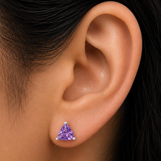 Trillion Cut Gemstone 925 Silver Stud Earrings Amethyst, Citrine, Topaz DGE1071 E-1017