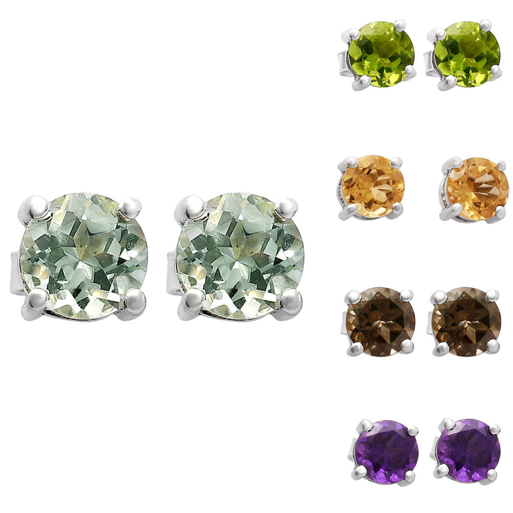 Classic Round Cut Gemstone Earrings – Peridot Amethyst Citrine Quartz DGE1072 E-1017