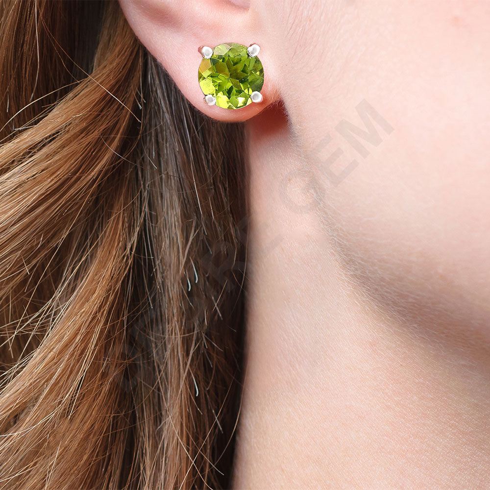 Classic Round Cut Gemstone Earrings – Peridot Amethyst Citrine Quartz DGE1072 E-1017