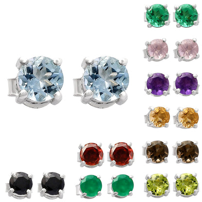 925 Sterling Silver Round Gemstone Stud Earrings – Birthstone Jewelry DGE1073 E-1017
