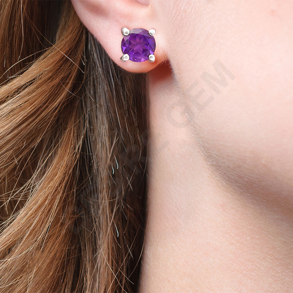 925 Sterling Silver Round Gemstone Stud Earrings – Birthstone Jewelry DGE1073 E-1017
