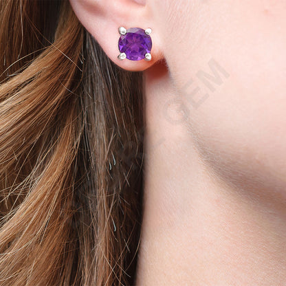 925 Sterling Silver Round Gemstone Stud Earrings – Birthstone Jewelry DGE1073 E-1017