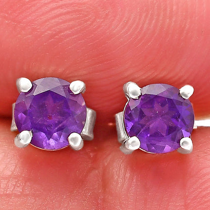 925 Sterling Silver Round Gemstone Stud Earrings – Birthstone Jewelry DGE1073 E-1017