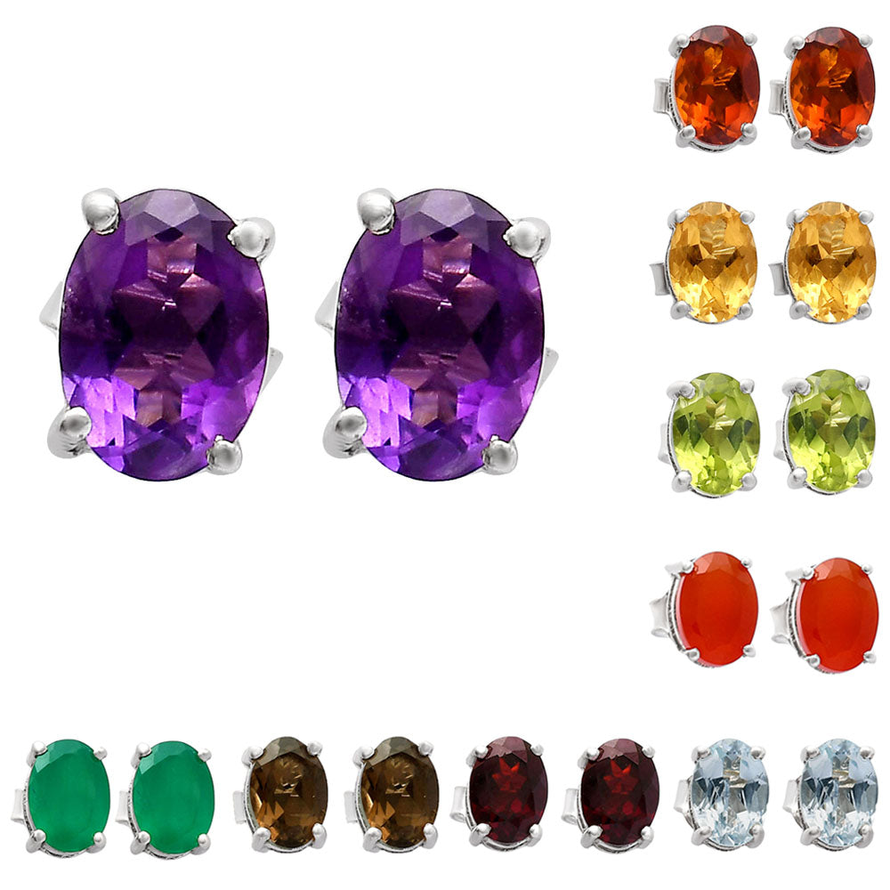 925 Sterling Silver Oval Gemstone Stud Earrings – Birthstone Jewelry DGE1075 E-1017