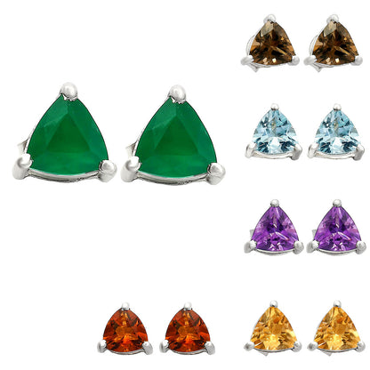 Trillion Cut Gemstone 925 Silver Stud Earrings Amethyst, Citrine, Topaz DGE1076 E-1017