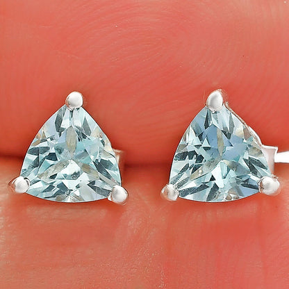 Trillion Cut Gemstone 925 Silver Stud Earrings Amethyst, Citrine, Topaz DGE1076 E-1017