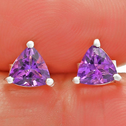 Trillion Cut Gemstone 925 Silver Stud Earrings Amethyst, Citrine, Topaz DGE1076 E-1017