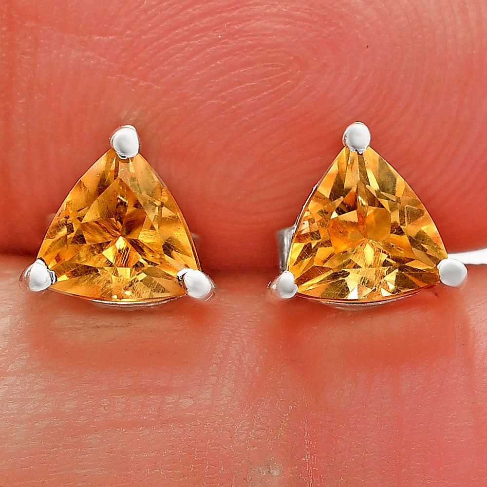 Trillion Cut Gemstone 925 Silver Stud Earrings Amethyst, Citrine, Topaz DGE1076 E-1017