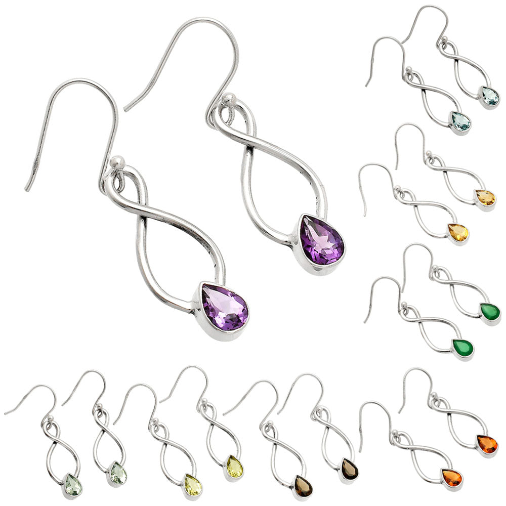 925 Sterling Silver Gemstone Dangle Earrings – Amethyst Citrine Peridot DGE1077 E-1236