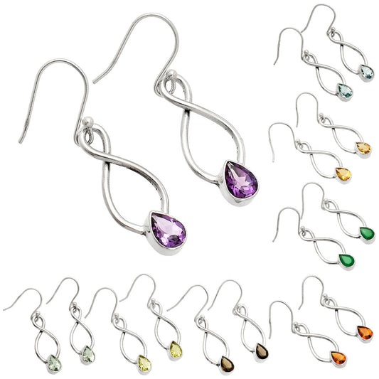 925 Sterling Silver Gemstone Dangle Earrings – Amethyst Citrine Peridot DGE1077 E-1236
