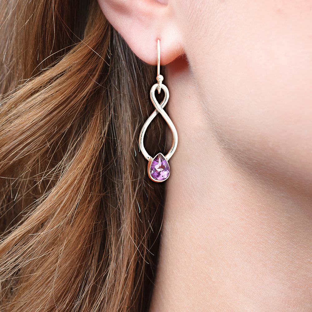 925 Sterling Silver Gemstone Dangle Earrings – Amethyst Citrine Peridot DGE1077 E-1236