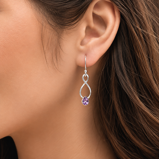 925 Sterling Silver Gemstone Dangle Earrings – Amethyst Citrine Peridot DGE1077 E-1236