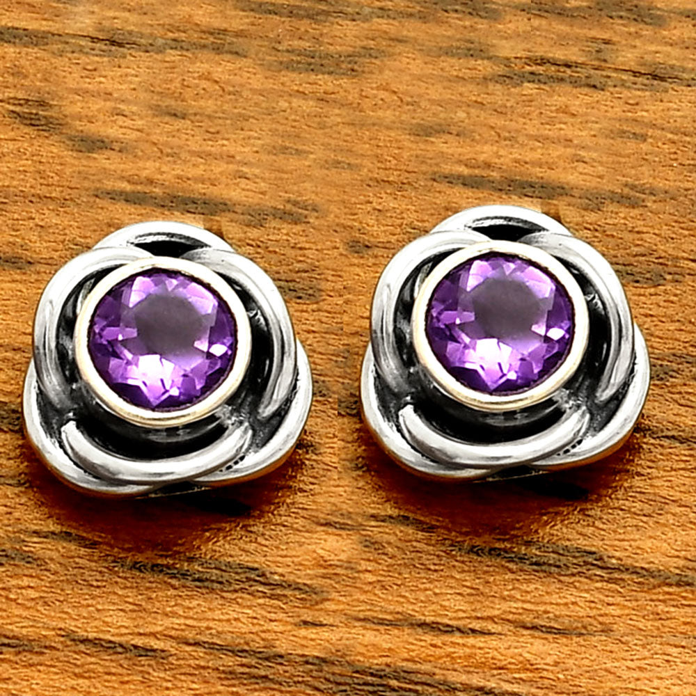 Round Gemstone Flower Stud Earrings 925 Sterling Silver Birthstone Gift DGE1079 E-1248