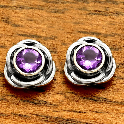 Round Gemstone Flower Stud Earrings 925 Sterling Silver Birthstone Gift DGE1079 E-1248