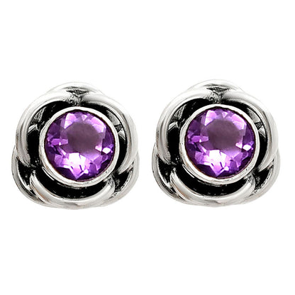 Round Gemstone Flower Stud Earrings 925 Sterling Silver Birthstone Gift DGE1079 E-1248