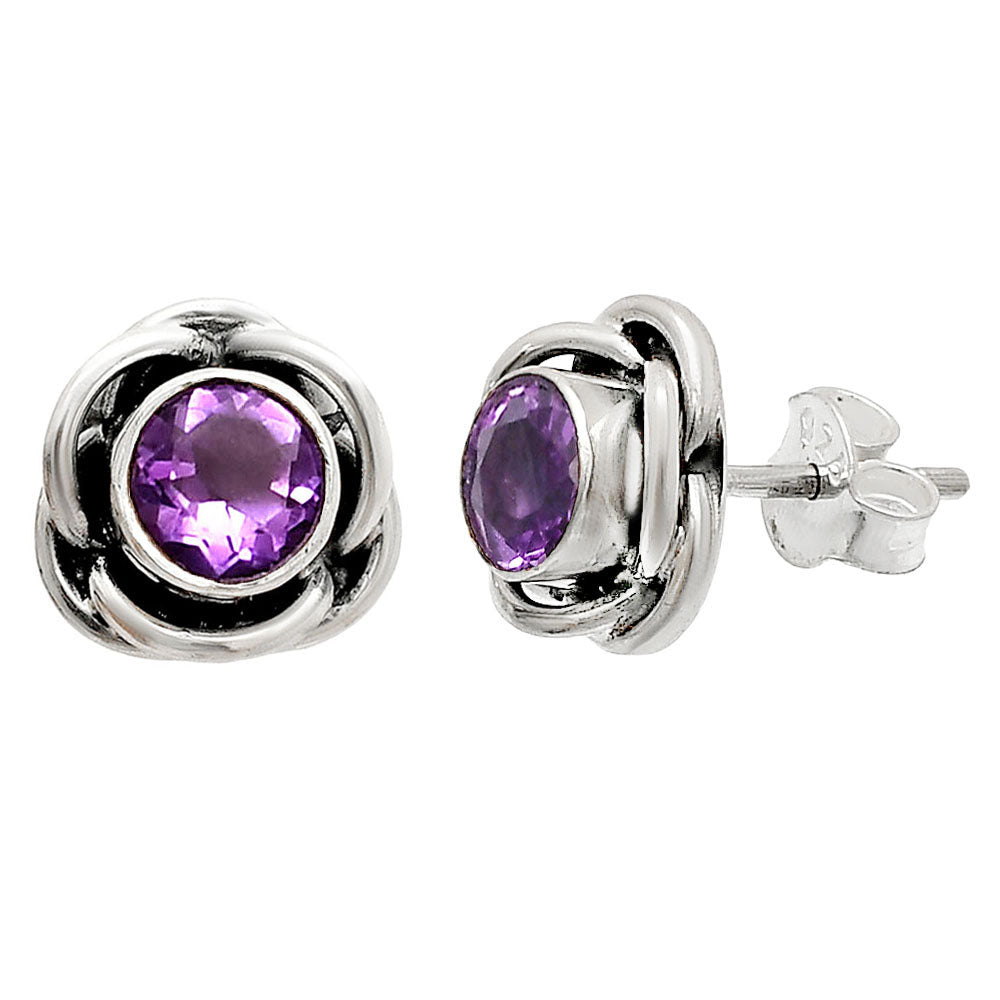 Round Gemstone Flower Stud Earrings 925 Sterling Silver Birthstone Gift DGE1079 E-1248