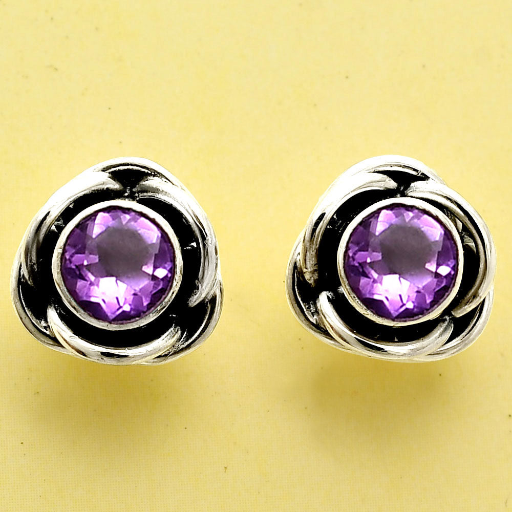Round Gemstone Flower Stud Earrings 925 Sterling Silver Birthstone Gift DGE1079 E-1248