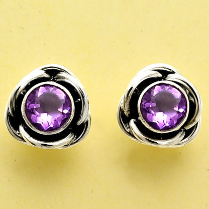 Round Gemstone Flower Stud Earrings 925 Sterling Silver Birthstone Gift DGE1079 E-1248