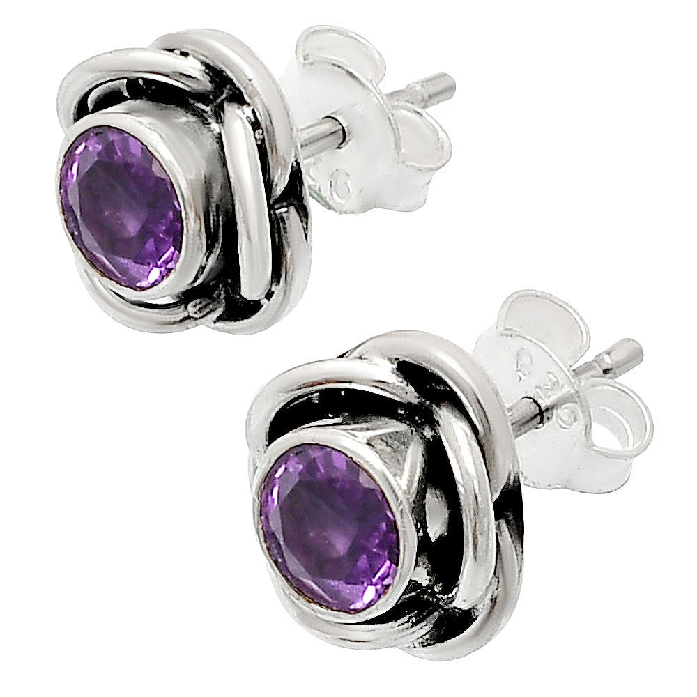 Round Gemstone Flower Stud Earrings 925 Sterling Silver Birthstone Gift DGE1079 E-1248