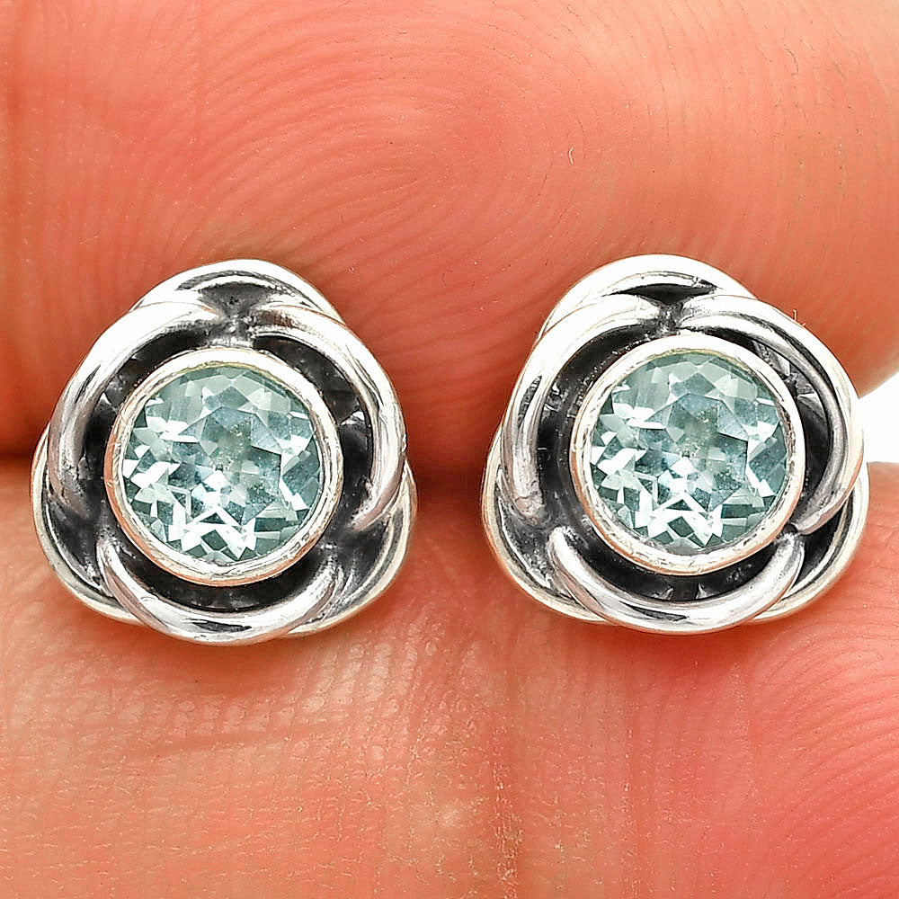 Round Gemstone Flower Stud Earrings 925 Sterling Silver Birthstone Gift DGE1079 E-1248