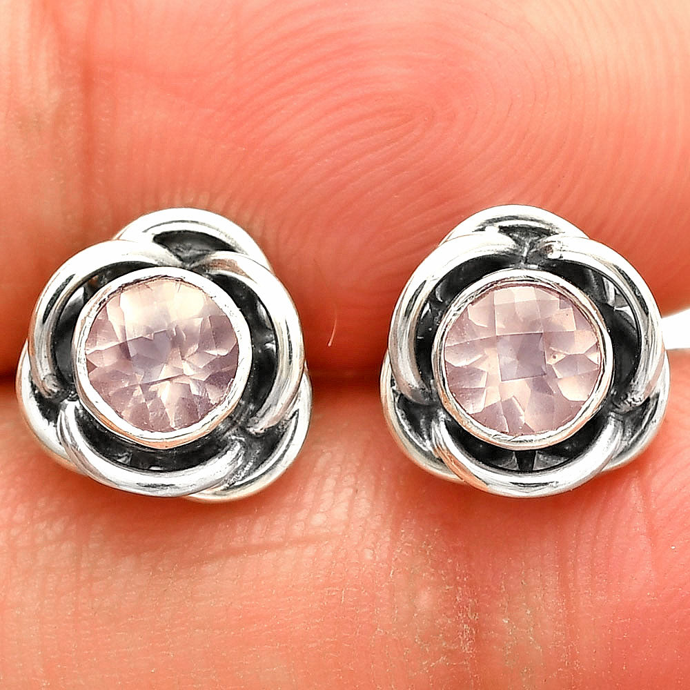 Round Gemstone Flower Stud Earrings 925 Sterling Silver Birthstone Gift DGE1079 E-1248