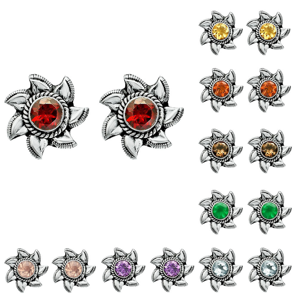 925 Sterling Silver Floral Gemstone Stud Earrings – Vintage Boho Jewelry DGE1080 E-1246