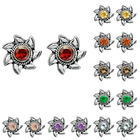 925 Sterling Silver Floral Gemstone Stud Earrings – Vintage Boho Jewelry DGE1080 E-1246