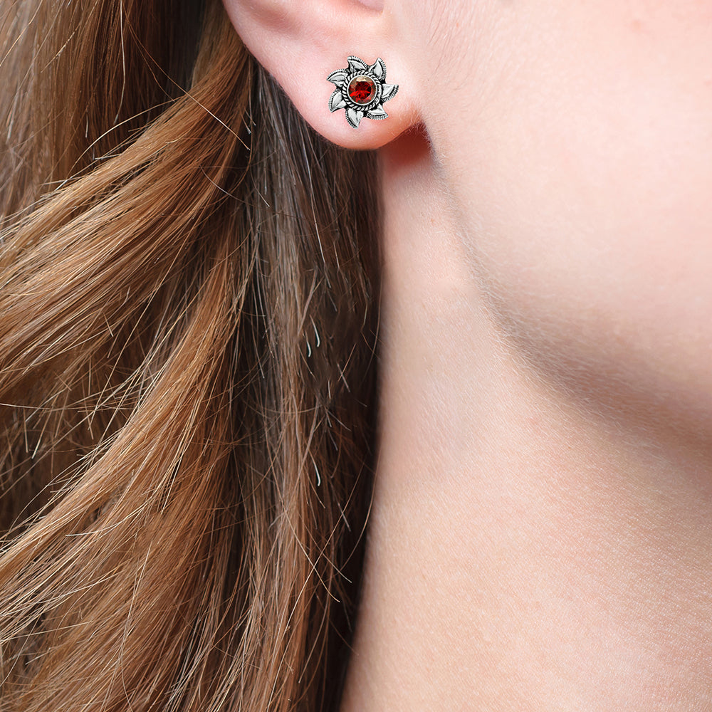 925 Sterling Silver Floral Gemstone Stud Earrings – Vintage Boho Jewelry DGE1080 E-1246