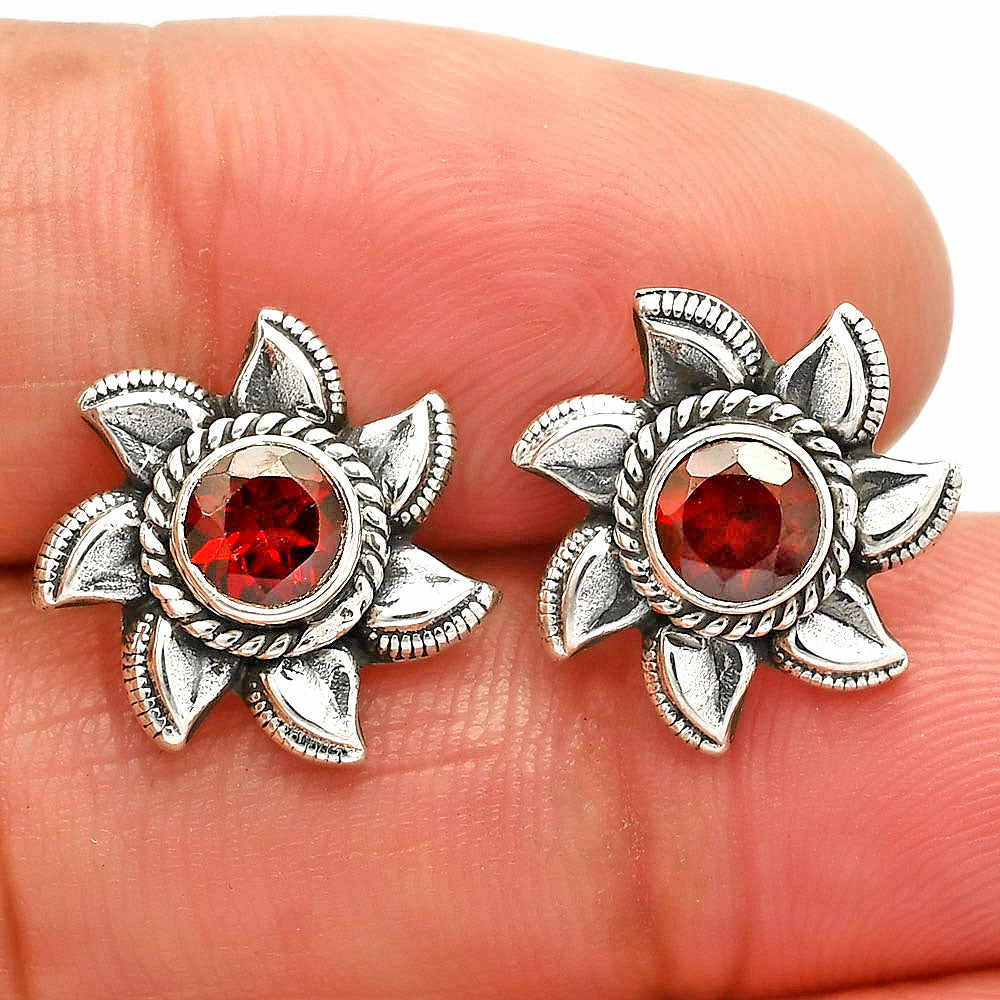 925 Sterling Silver Floral Gemstone Stud Earrings – Vintage Boho Jewelry DGE1080 E-1246