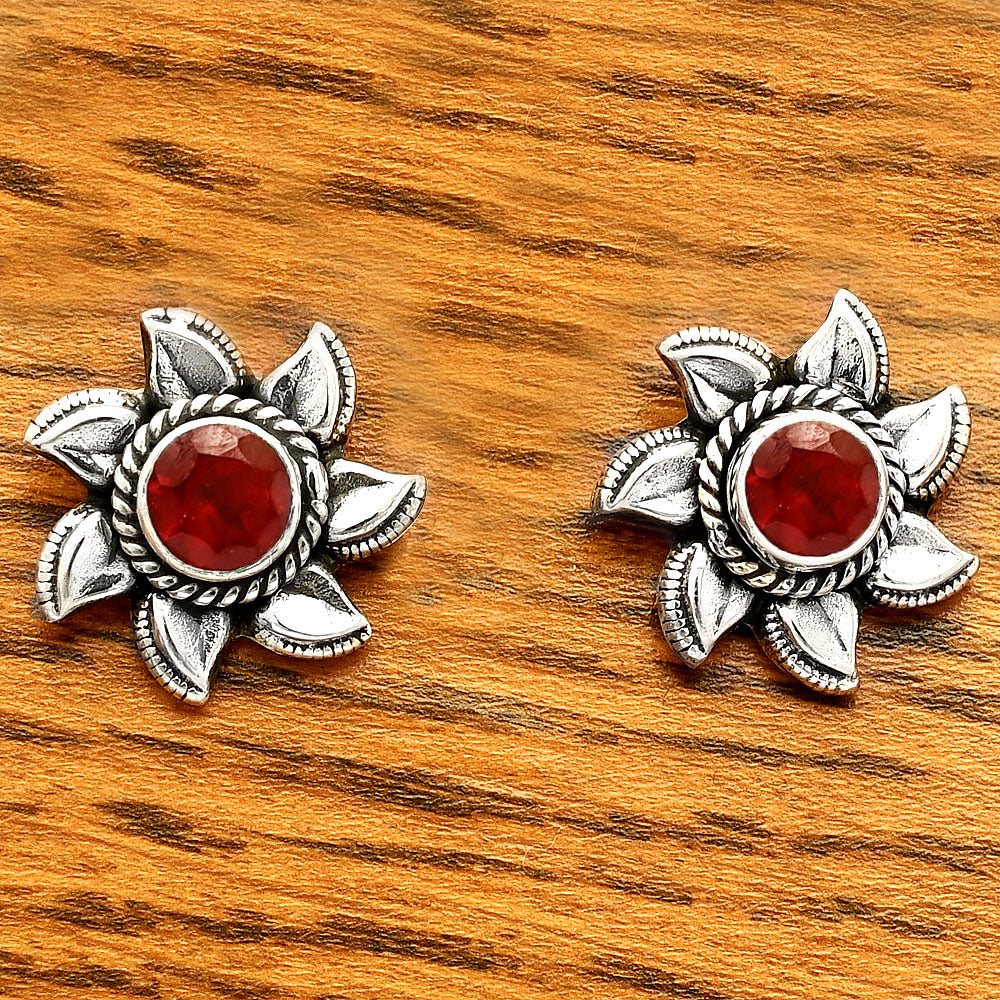 925 Sterling Silver Floral Gemstone Stud Earrings – Vintage Boho Jewelry DGE1080 E-1246