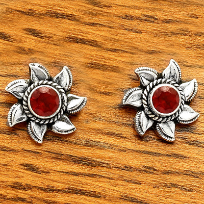 925 Sterling Silver Floral Gemstone Stud Earrings – Vintage Boho Jewelry DGE1080 E-1246